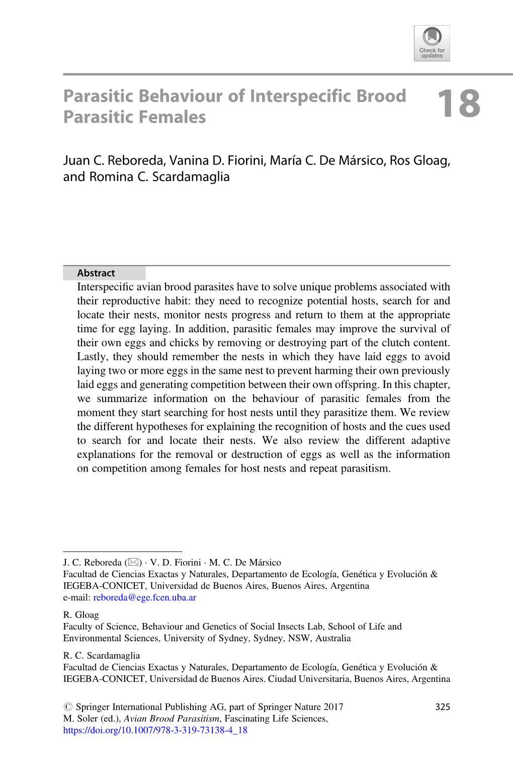 Parasitic Behaviour of Interspecific Brood Parasitic Females 18