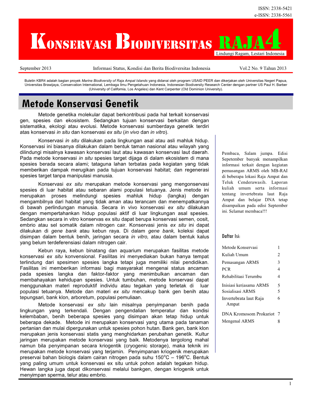September 2013 Informasi Status, Kondisi Dan Berita Biodiversitas Indonesia Vol.2 No