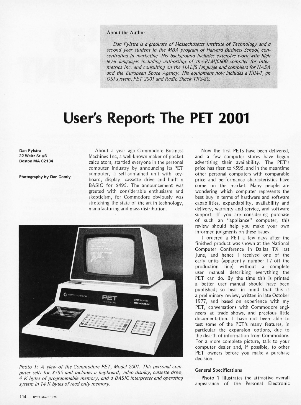 User's Report: the PET 2001, March 1978, BYTE Magazine