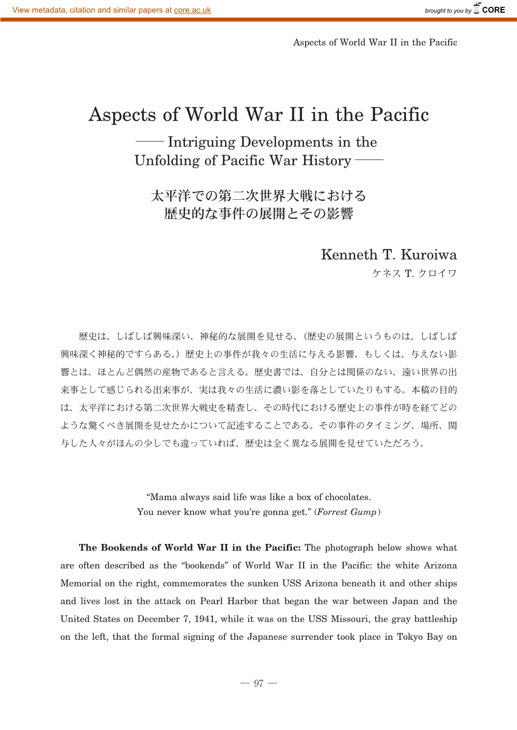 Aspects of World War II in the Pacific