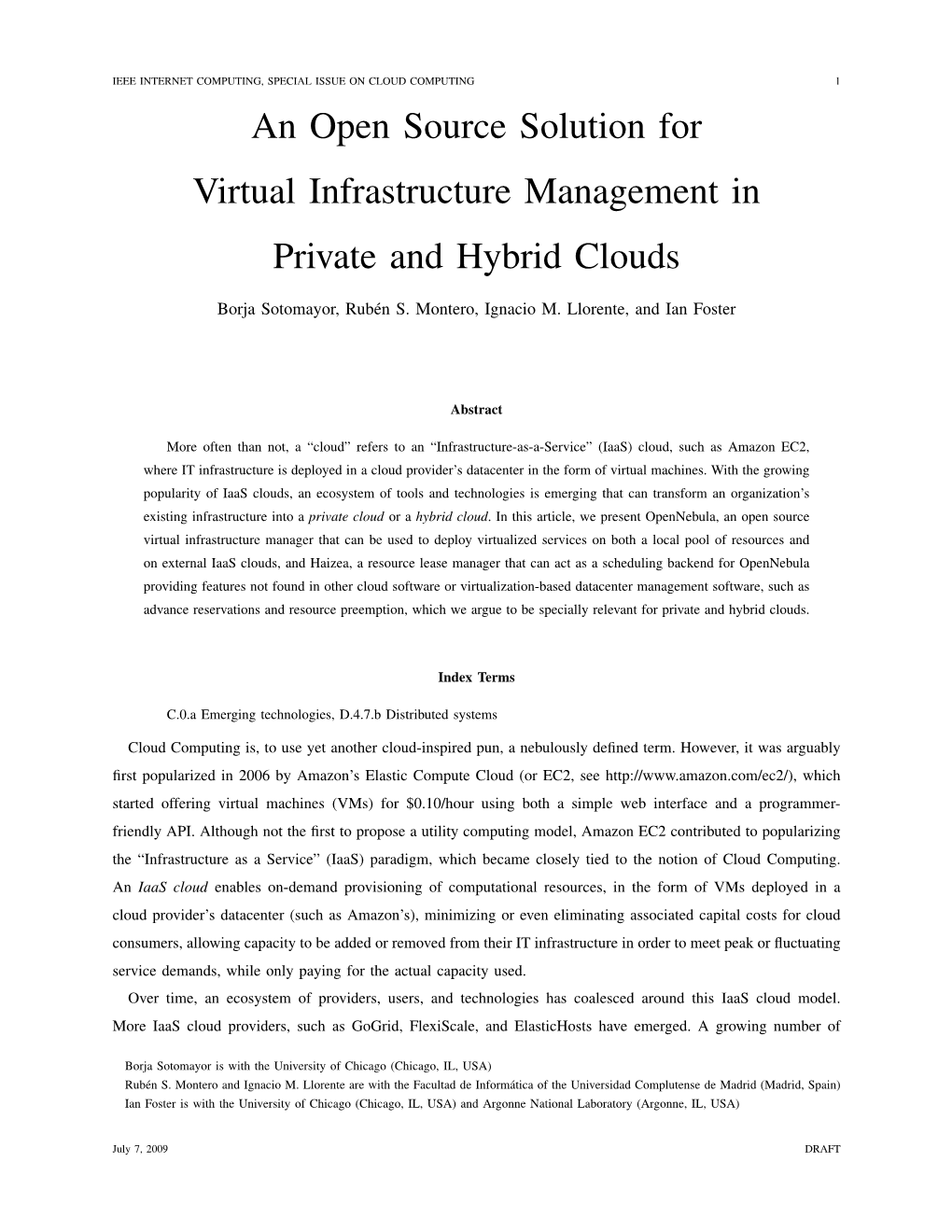 An Open Source Solution for Virtual Infrastructure Management in Private and Hybrid Clouds