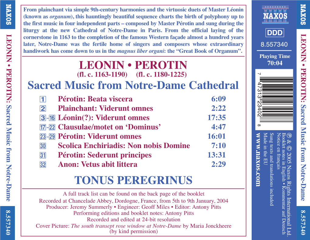 LEONIN • PEROTIN Sacred Music from Notre-Dame Cathedral TONUS PEREGRINUS