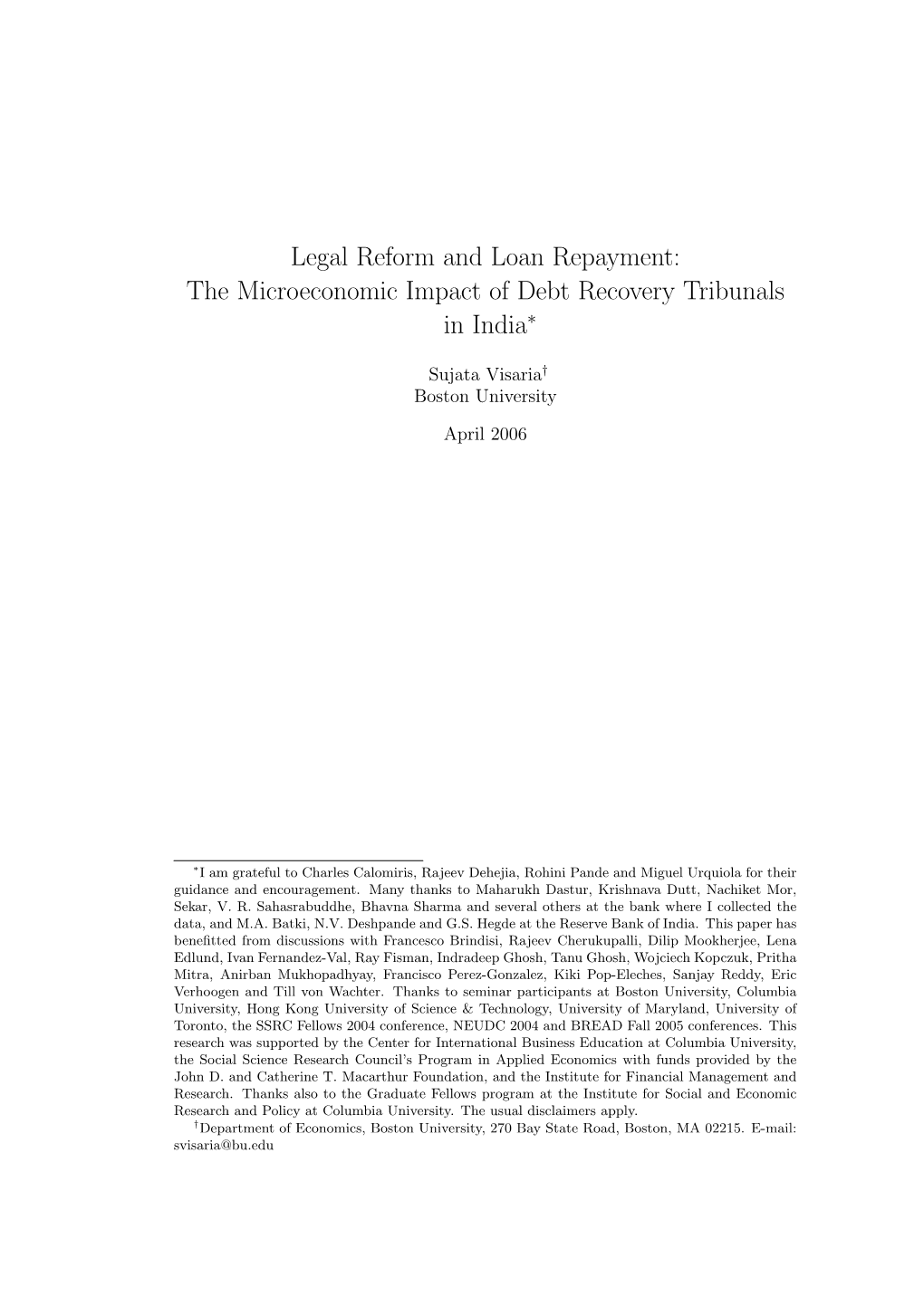 The Microeconomic Impact of Debt Recovery Tribunals in India∗