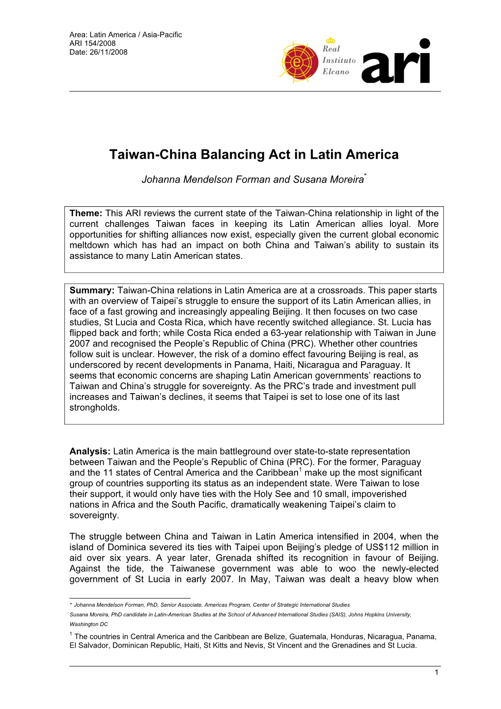 Taiwan-China Balancing Act in Latin America