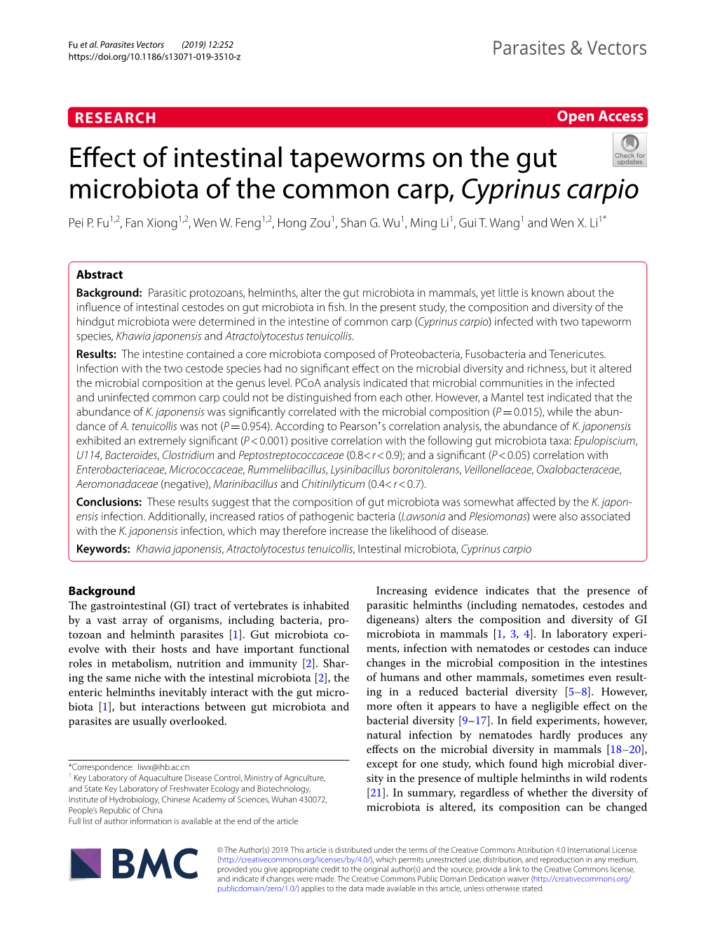 Effect of Intestinal Tapeworms on the Gut Microbiota of the Common Carp