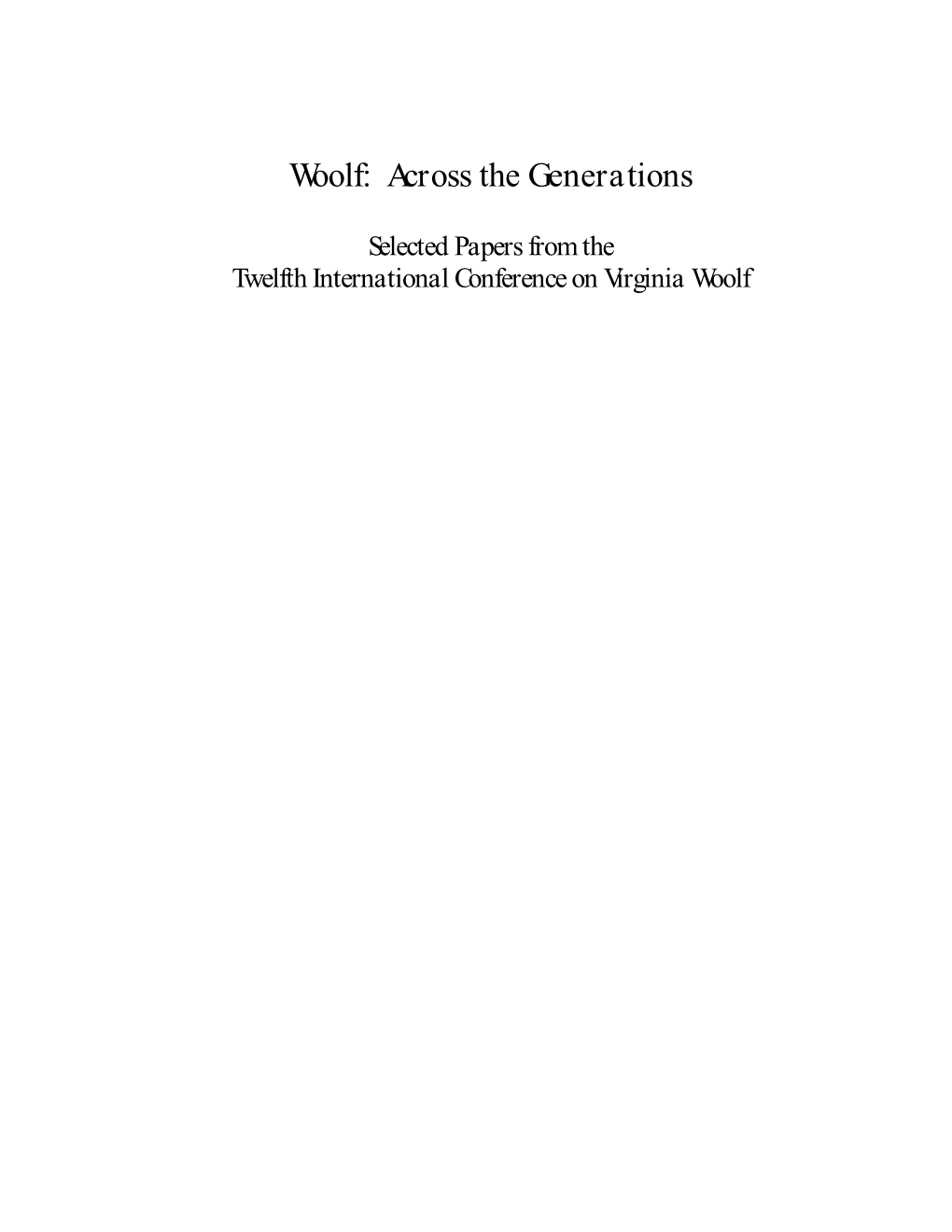 Woolf: Across the Generations