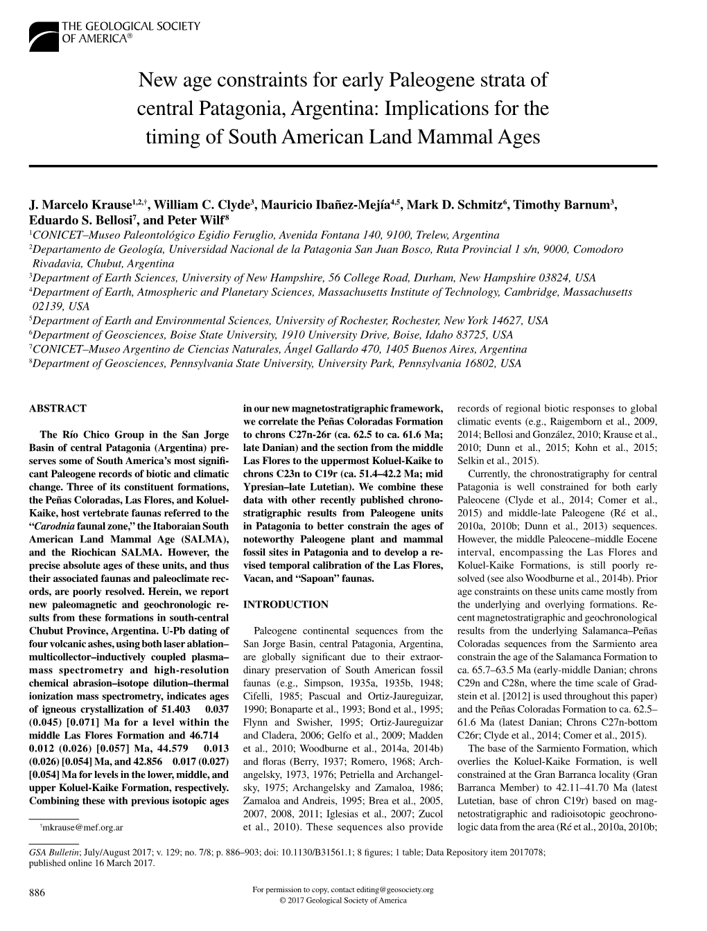 New Age Constraints for Early Paleogene Strata of Central Patagonia, Argentina: Implications for the Timing of South American Land Mammal Ages