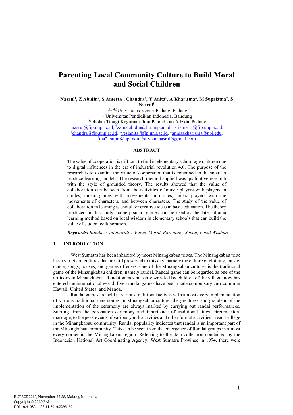 Parenting Local Community Culture to Build Moral and Social Children