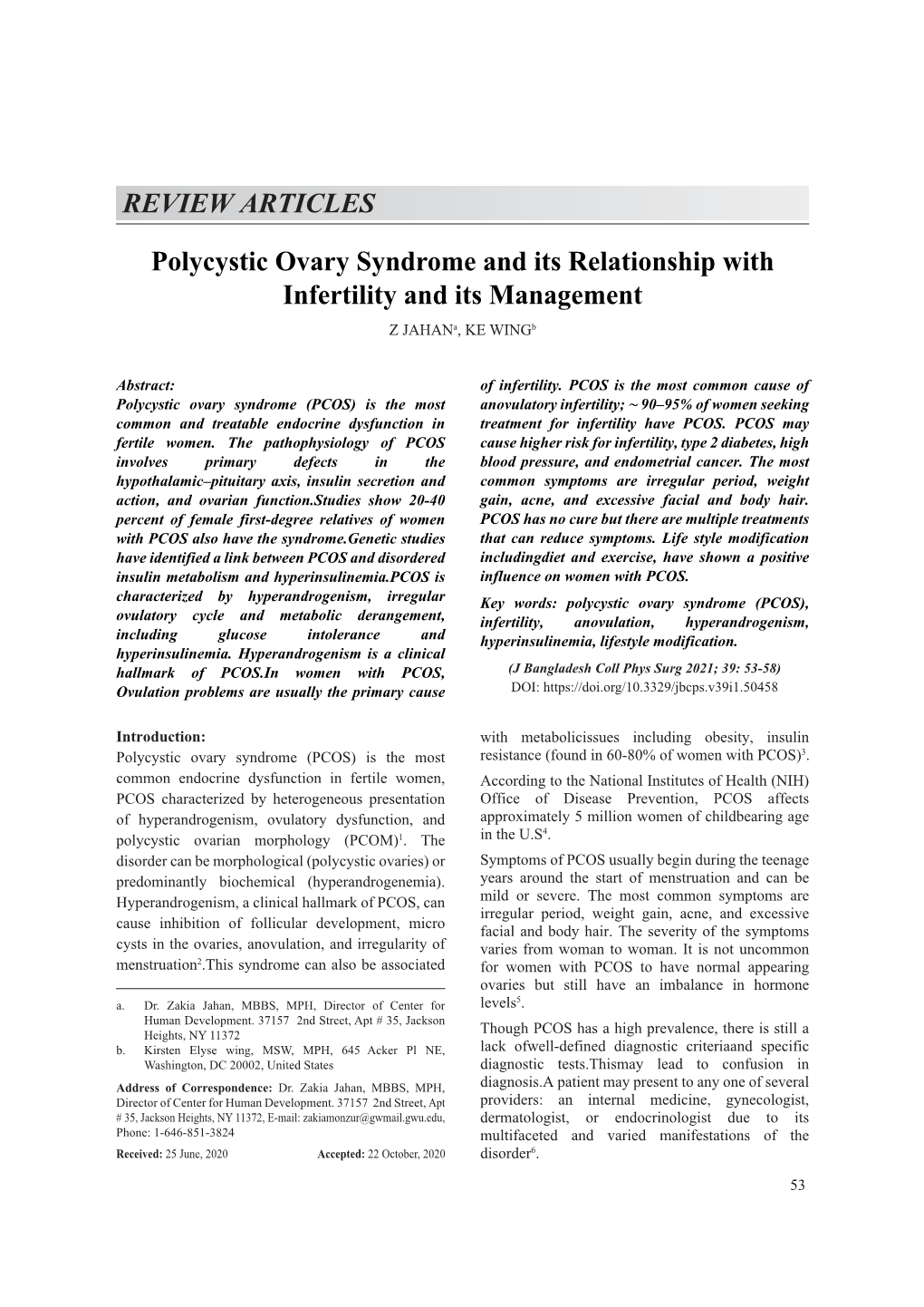Polycystic Ovary Syndrome and Its Relationship with Infertility and Its Management Z Jahan Et Al