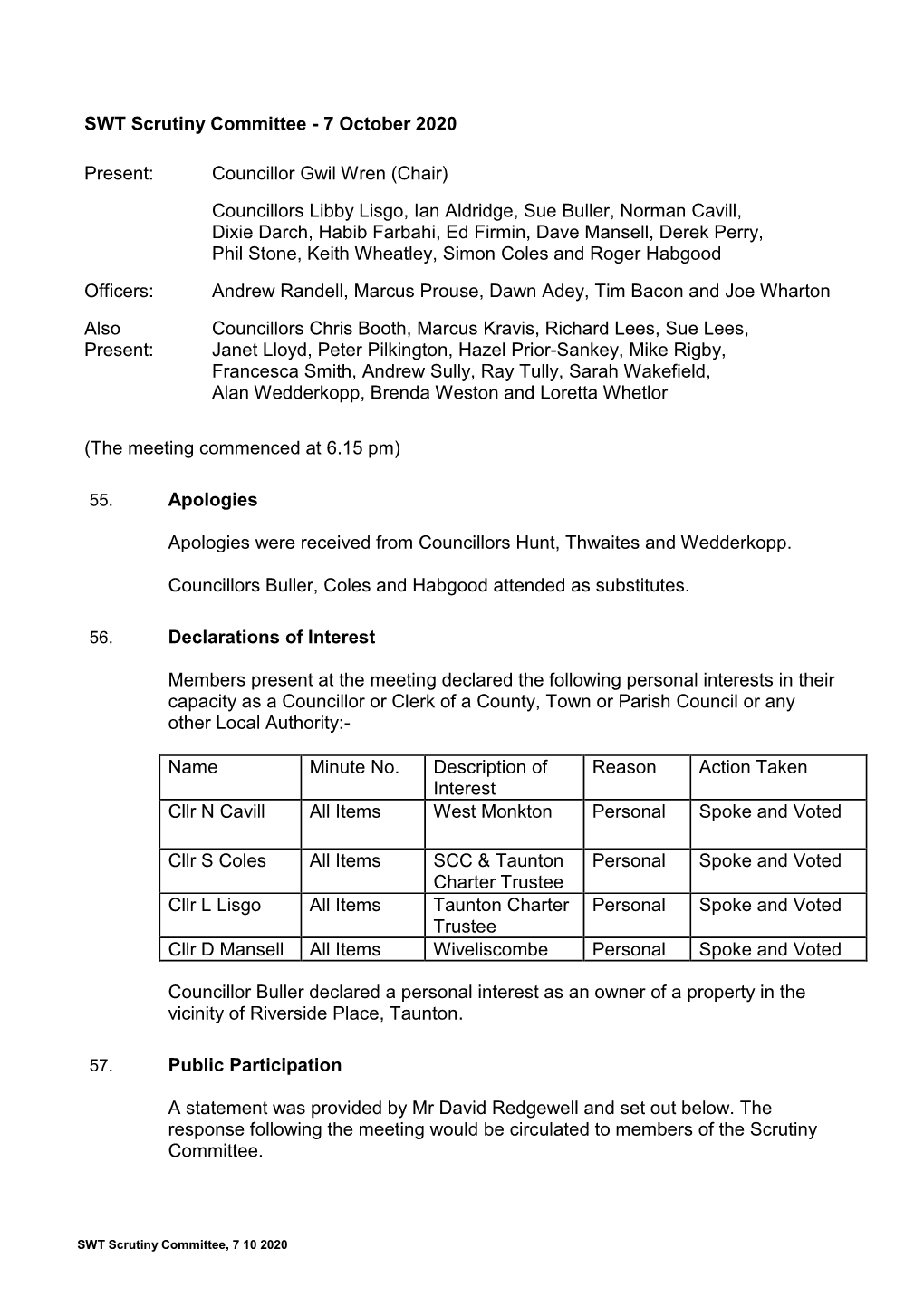 SWT Scrutiny Committee - 7 October 2020