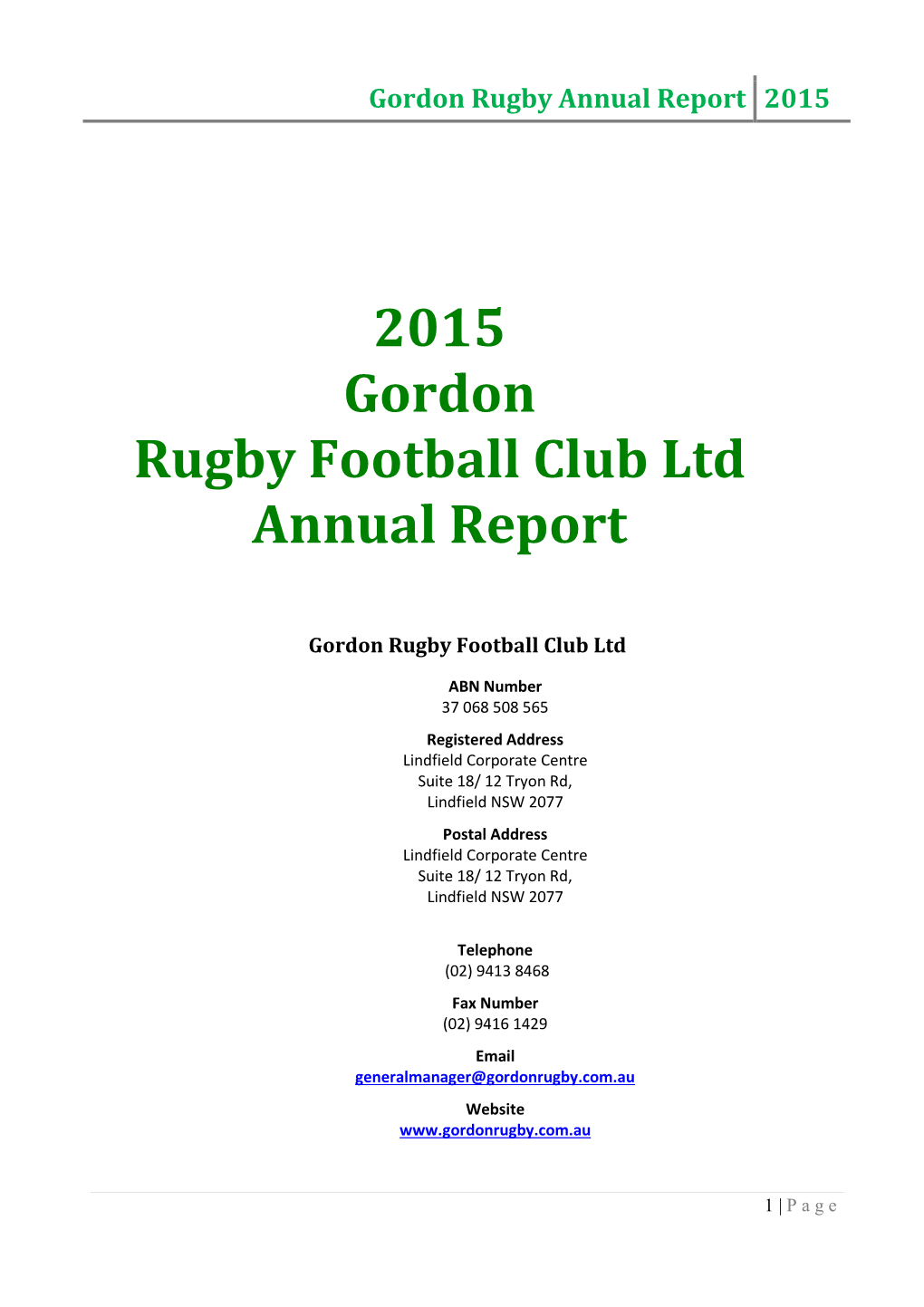 Gordon Rugby Annual Report 2015