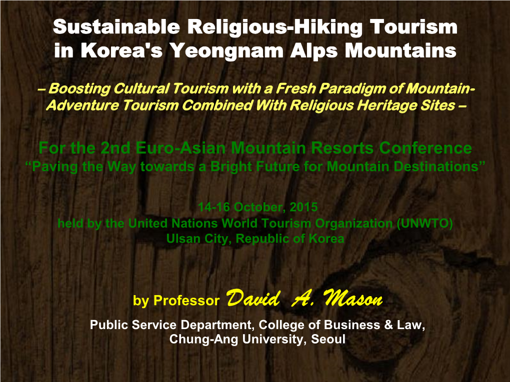 Societas Koreana AKS Lecture, Sacred Mountains Korea, 2011