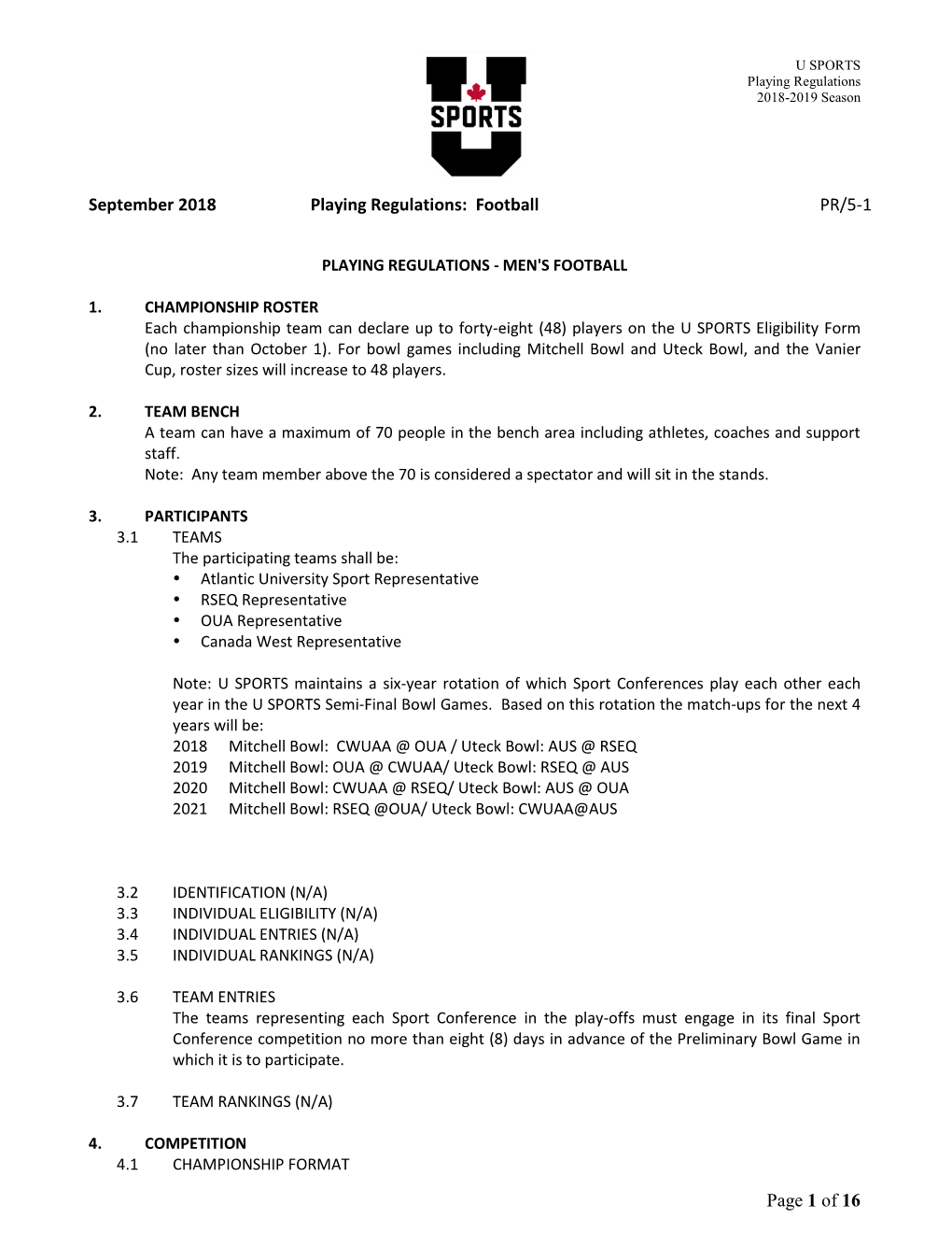 Playing Regulations 2018-2019 Season