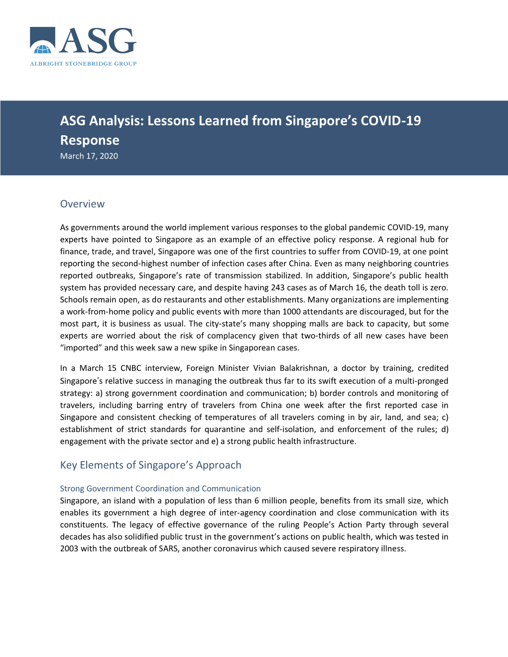 ASG Analysis: Lessons Learned from Singapore's COVID-19 Response