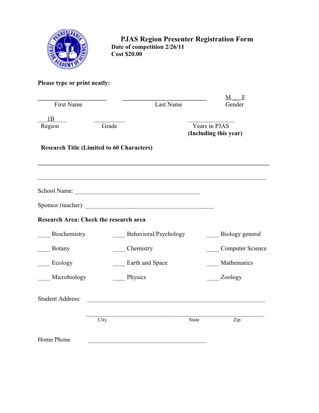 PJAS Region Presenter Registration Form s1