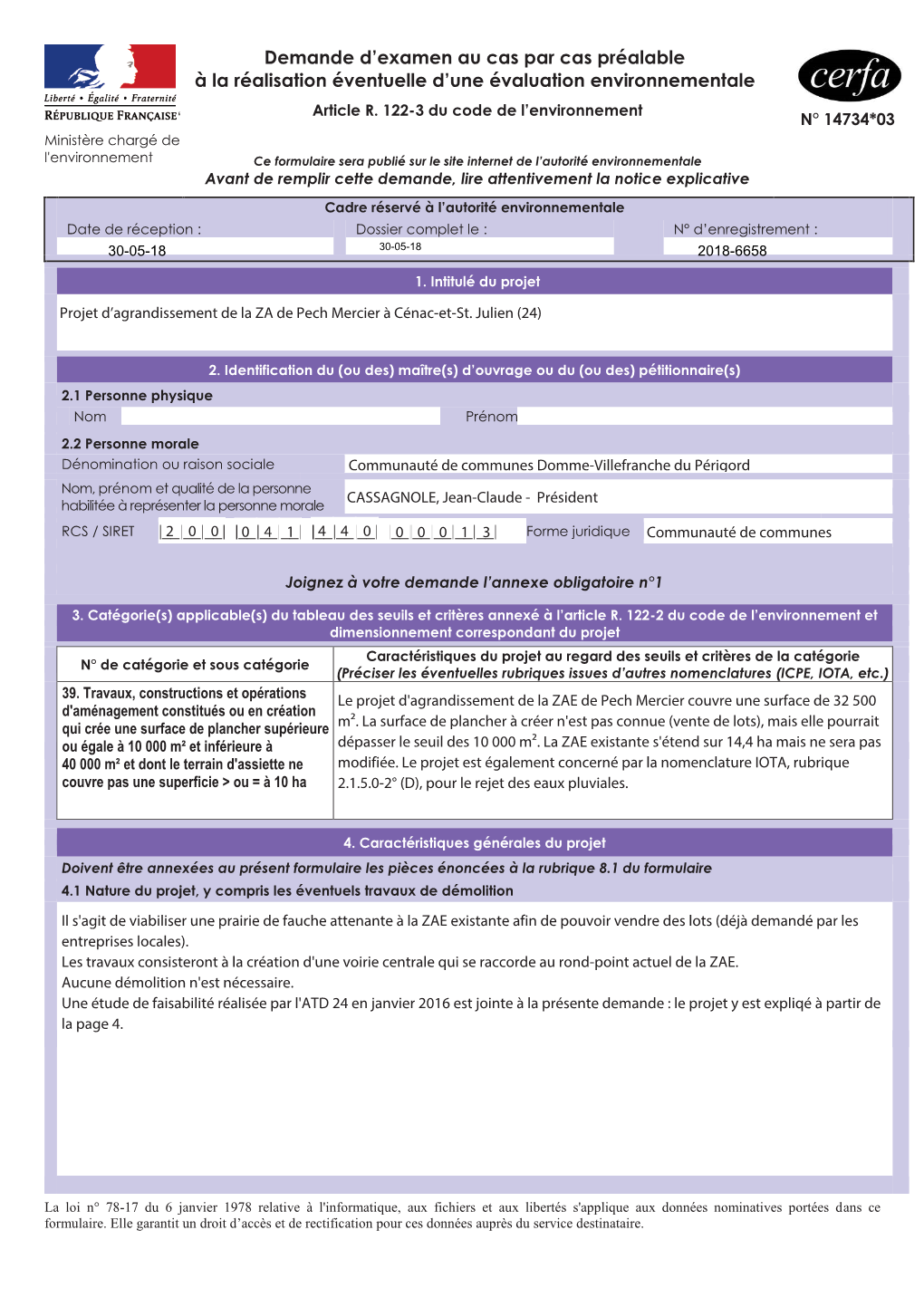 Demande D'examen Au Cas Par Cas Préalable À La Réalisation Éventuelle