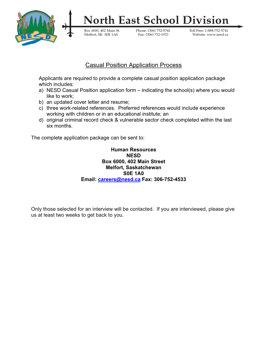 Casual Position Application Process