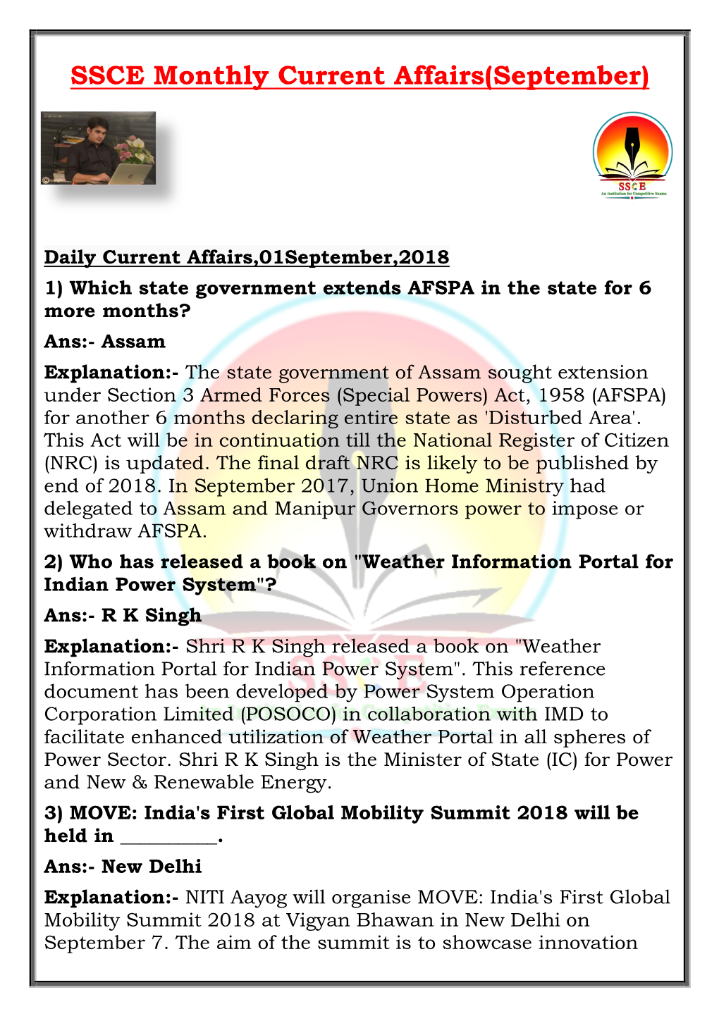 Monthly Current Affairs of SEPTEMBER