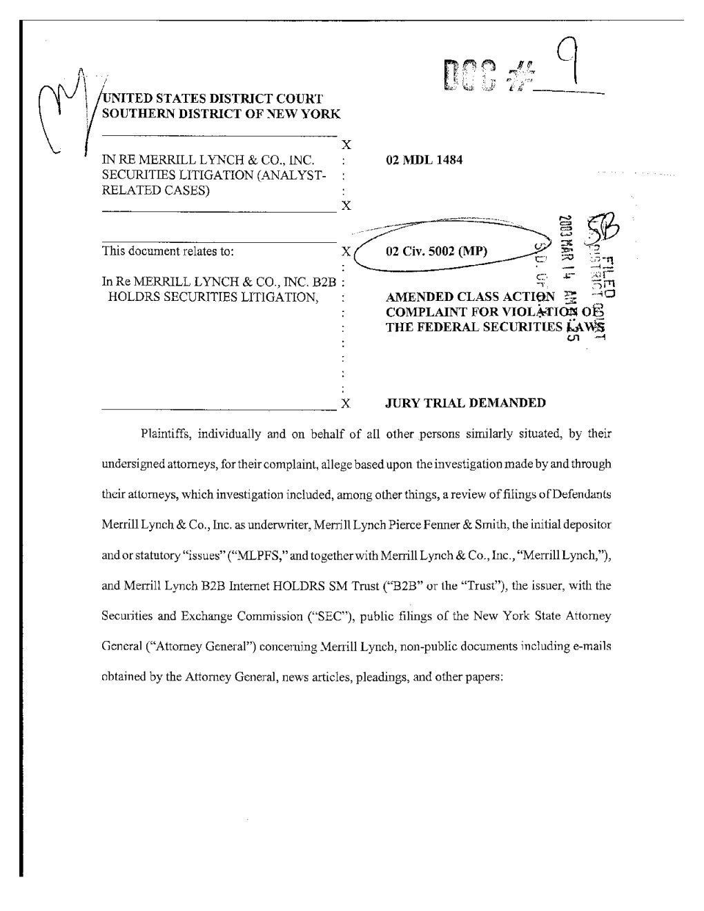 In Re Merrill Lynch & Co., Inc. B2B Holdrs Securities Litigation 02