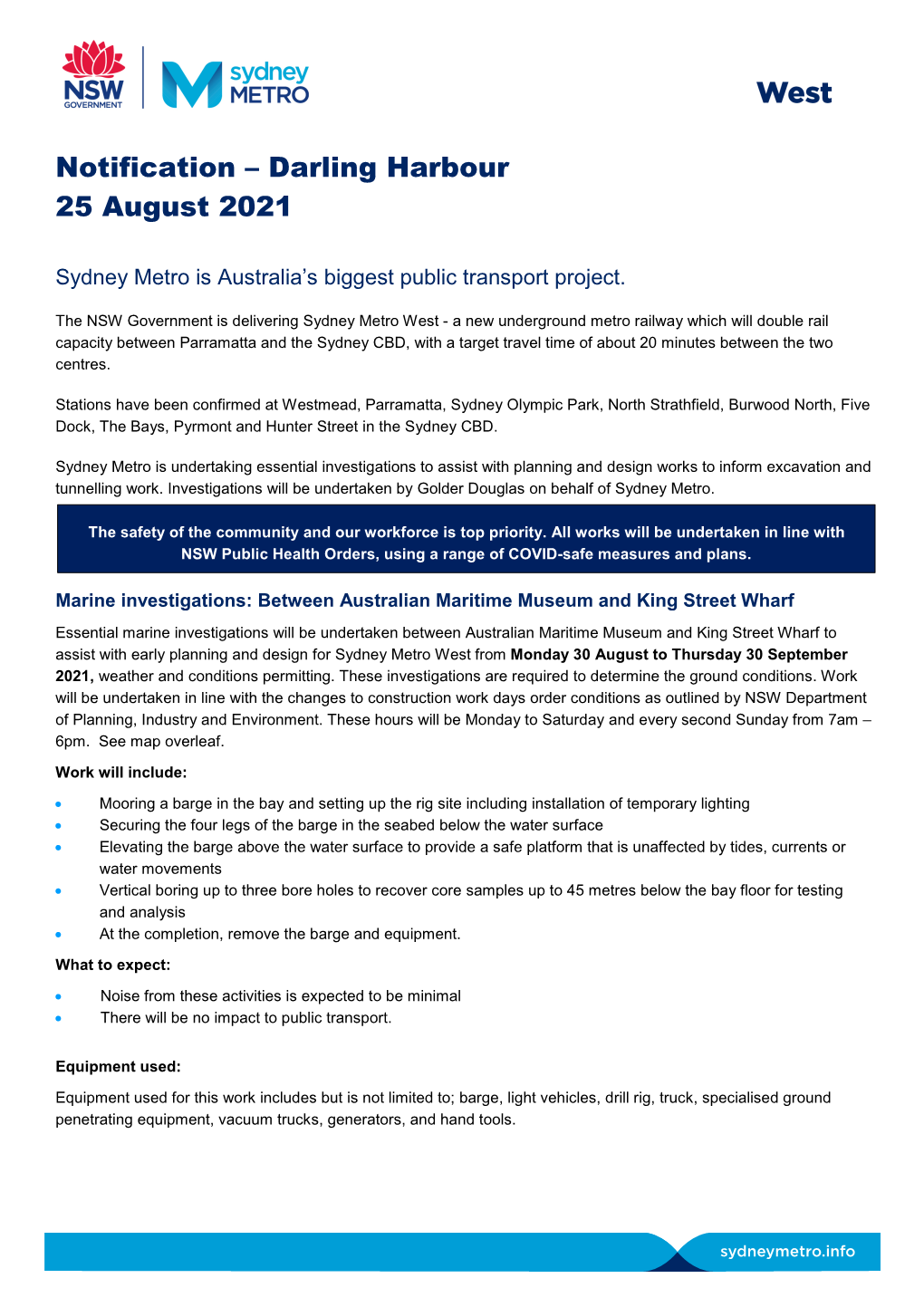 Notification – Darling Harbour 25 August 2021