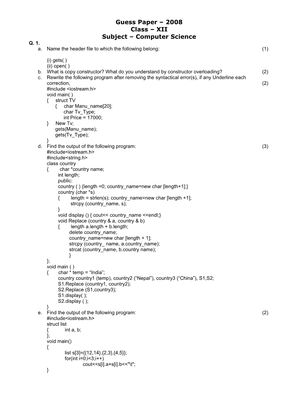 2Nd Pre-Board Examination 2008