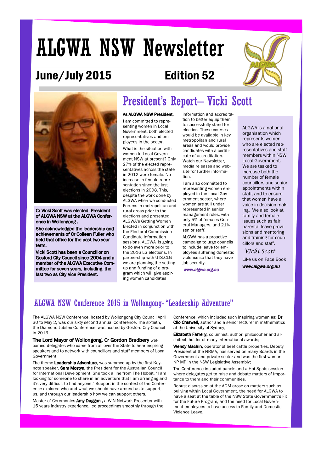 ALGWA NSW Newsletter June/July 2015 Edition 52