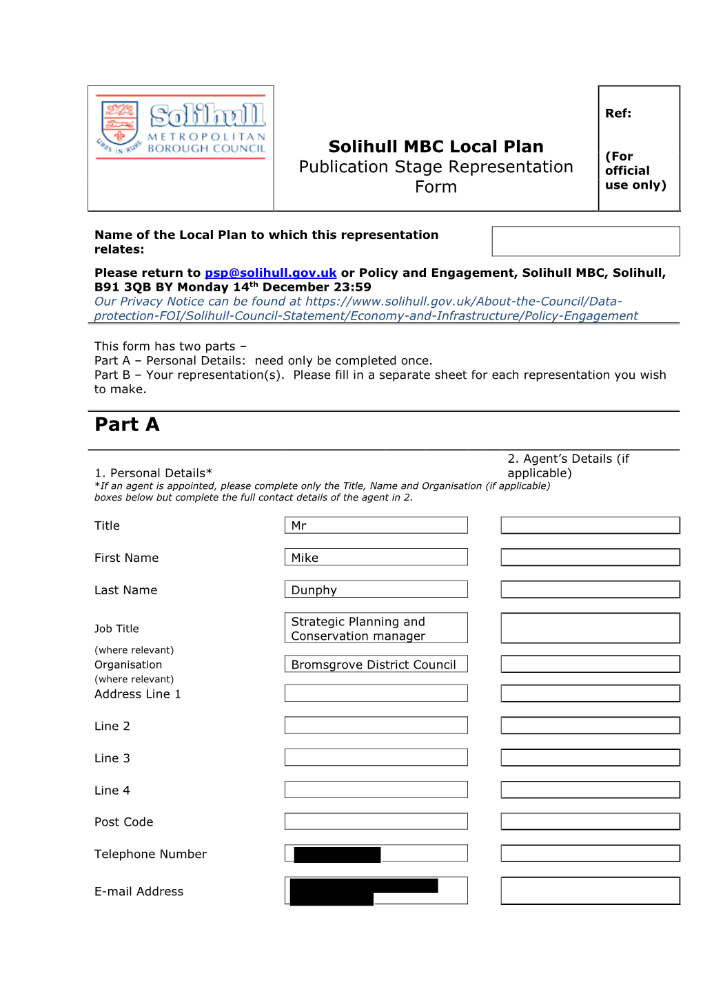 Part a – Personal Details: Need Only Be Completed Once