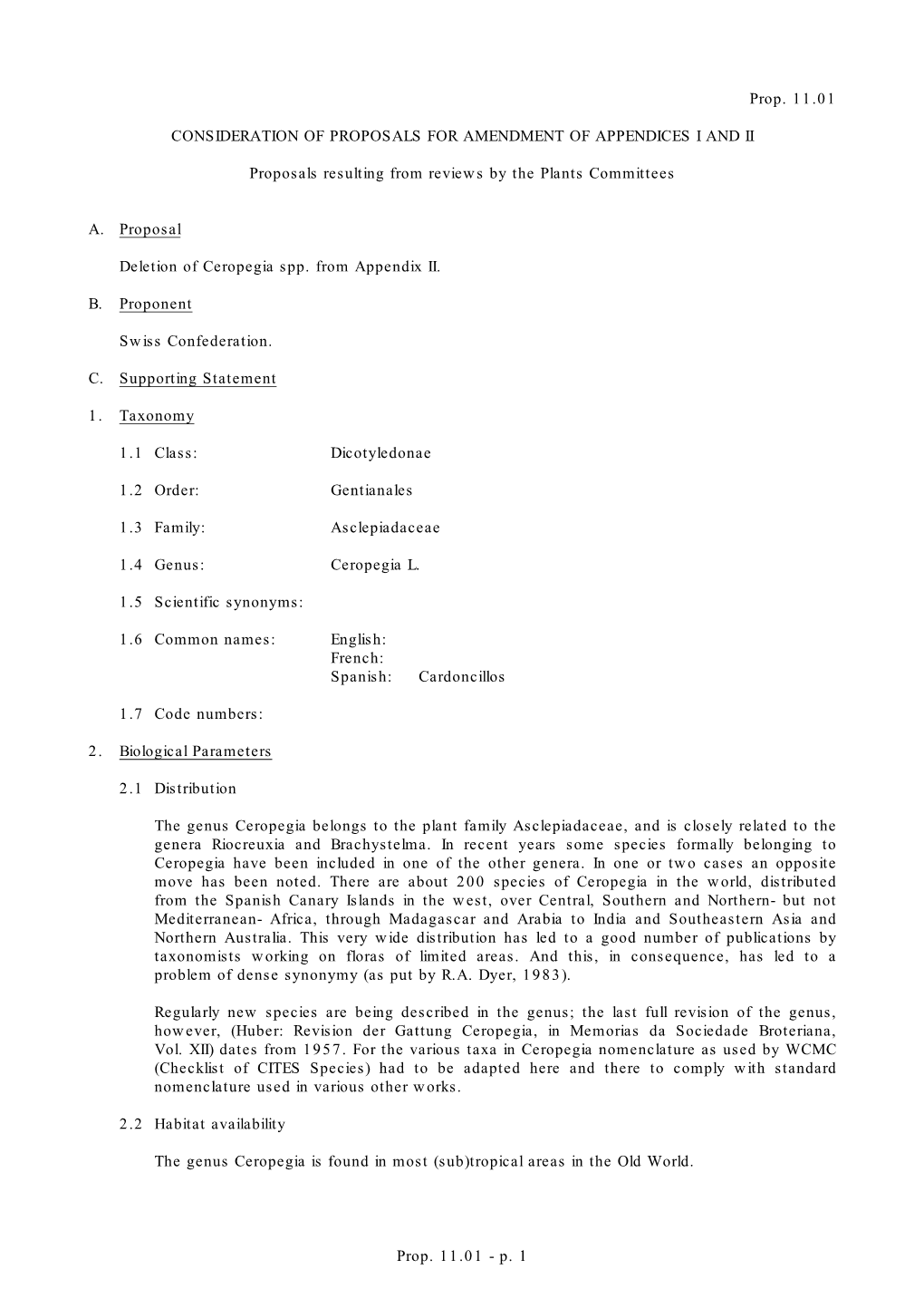 Deletion of Ceropegia Spp. from Appendix II