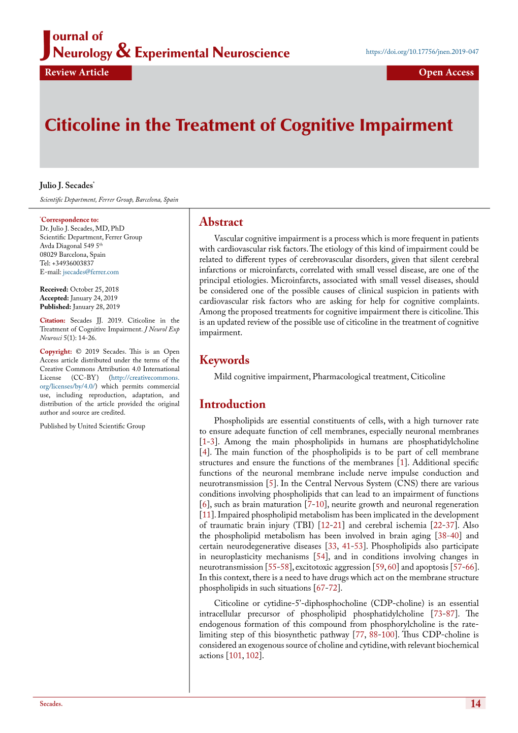 Citicoline in the Treatment of Cognitive Impairment