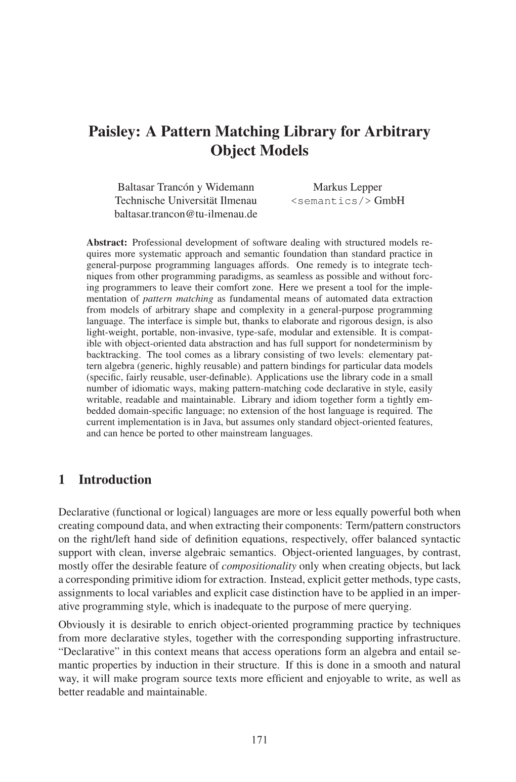 Paisley: a Pattern Matching Library for Arbitrary Object Models