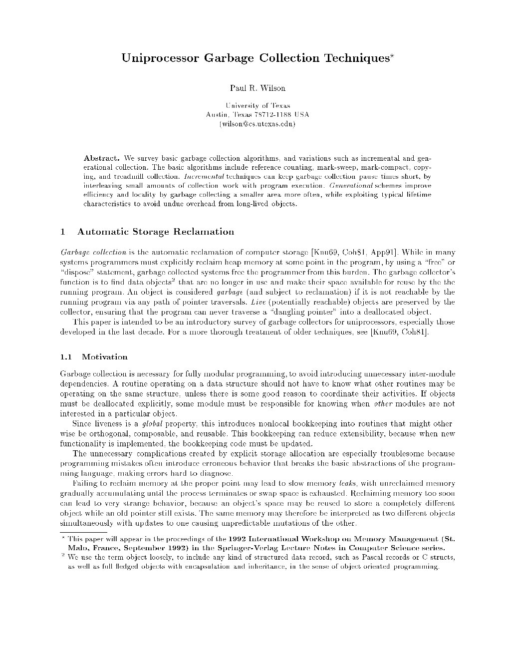 Uniprocessor Garbage Collection Techniques?