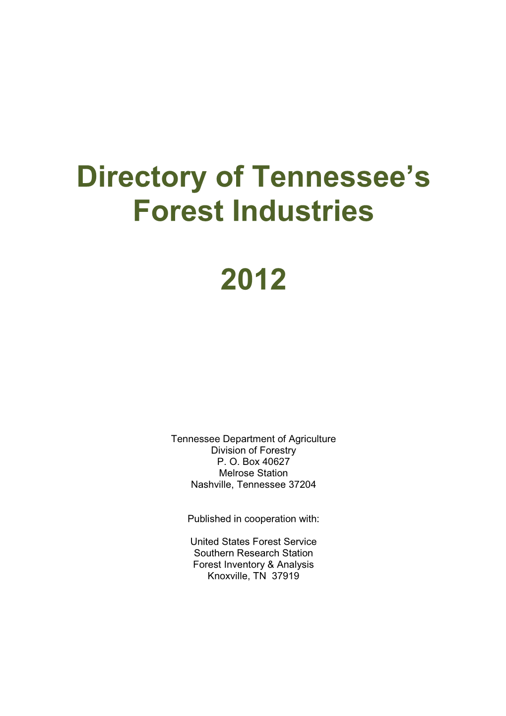 Directory of Tennessee's Forest Industries 2012