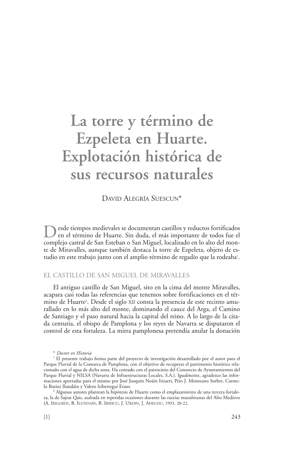 La Torre Y Término De Ezpeleta En Huarte. Explotación Histórica De Sus Recursos Naturales