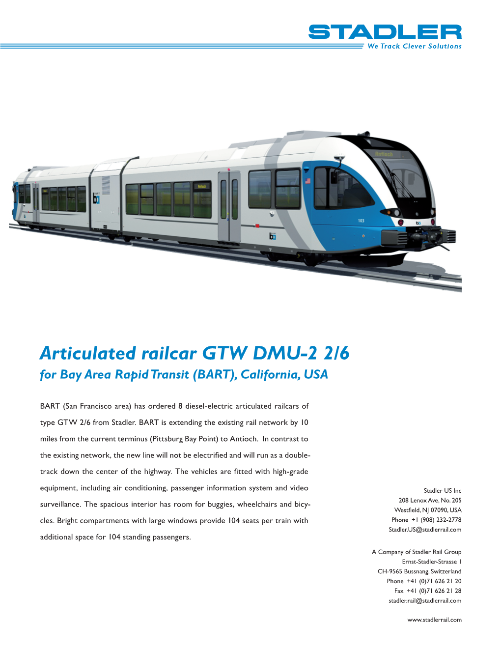 Articulated Railcar GTW DMU-2 2/6 for Bay Area Rapid Transit (BART), California, USA