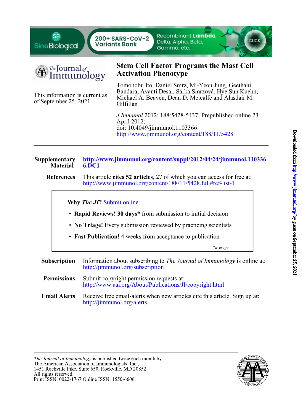 Activation Phenotype Stem Cell Factor Programs the Mast Cell