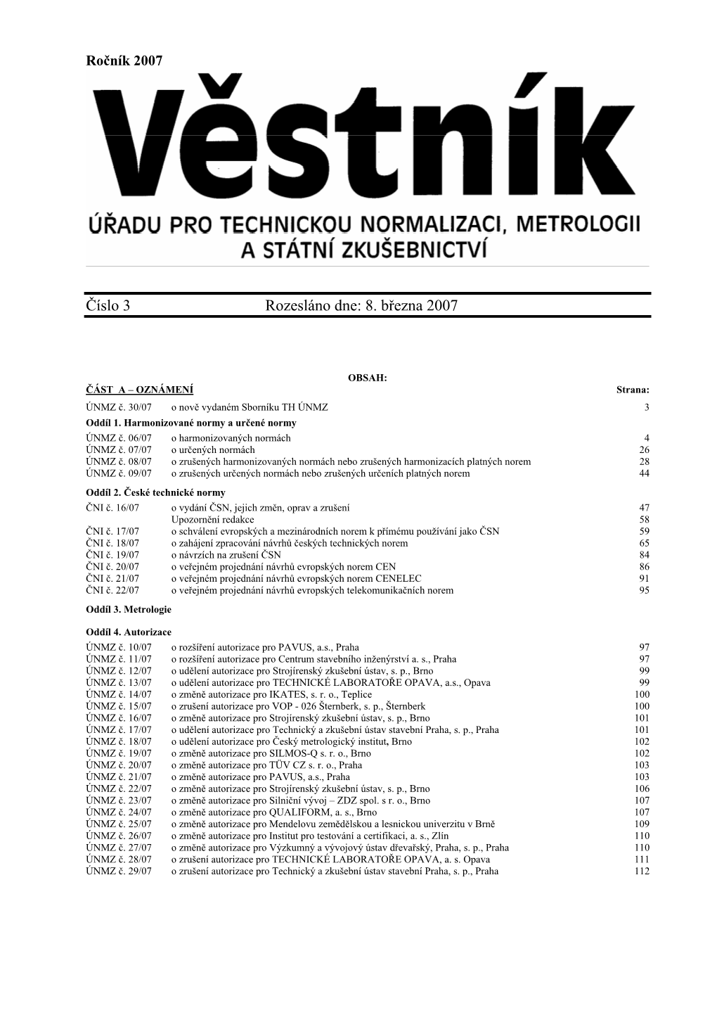 Věstník ÚNMZ 3/2007