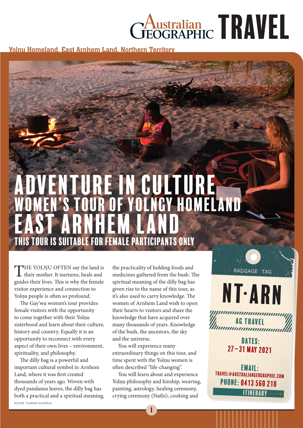 WOMEN ARNHEM LAND TRAVEL INTINARY Subbed.Indd