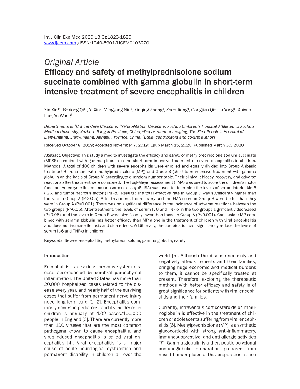 Original Article Efficacy and Safety of Methylprednisolone Sodium