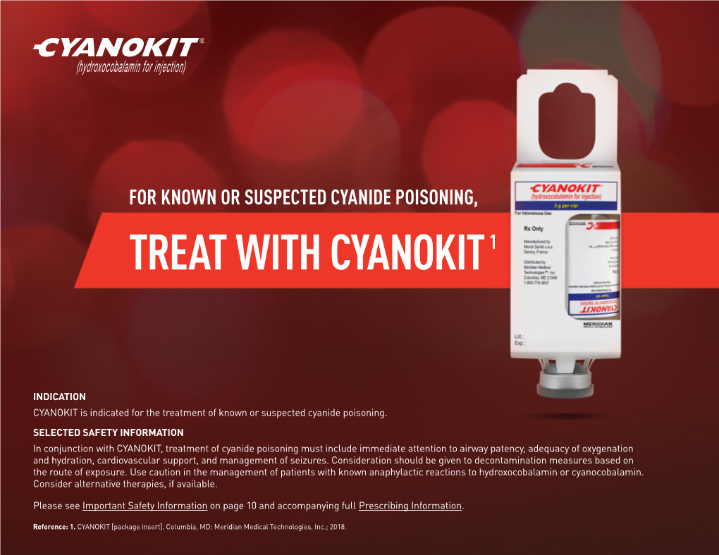 For Known Or Suspected Cyanide Poisoning, Treat with Cyanokit 1