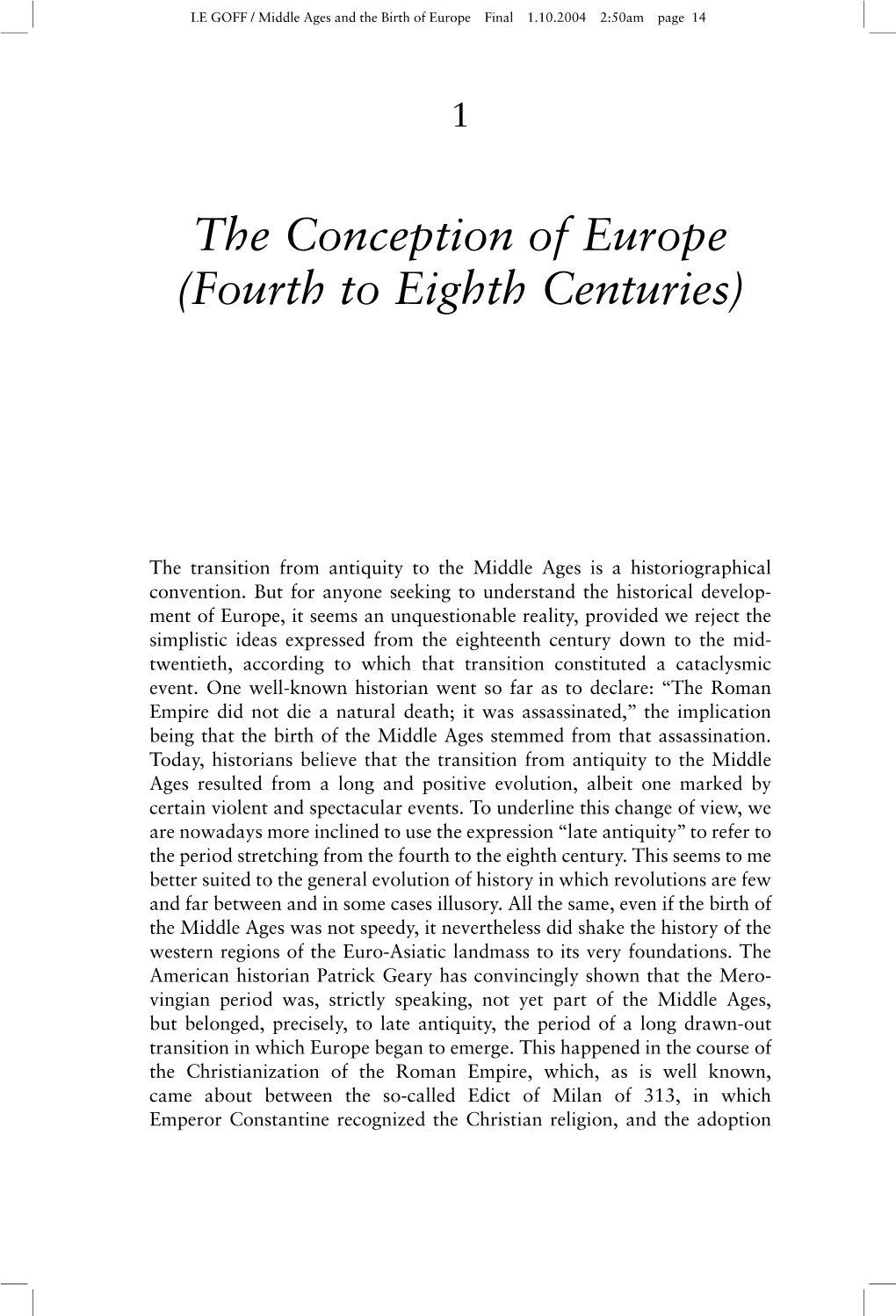 The Conception of Europe (Fourth to Eighth Centuries)