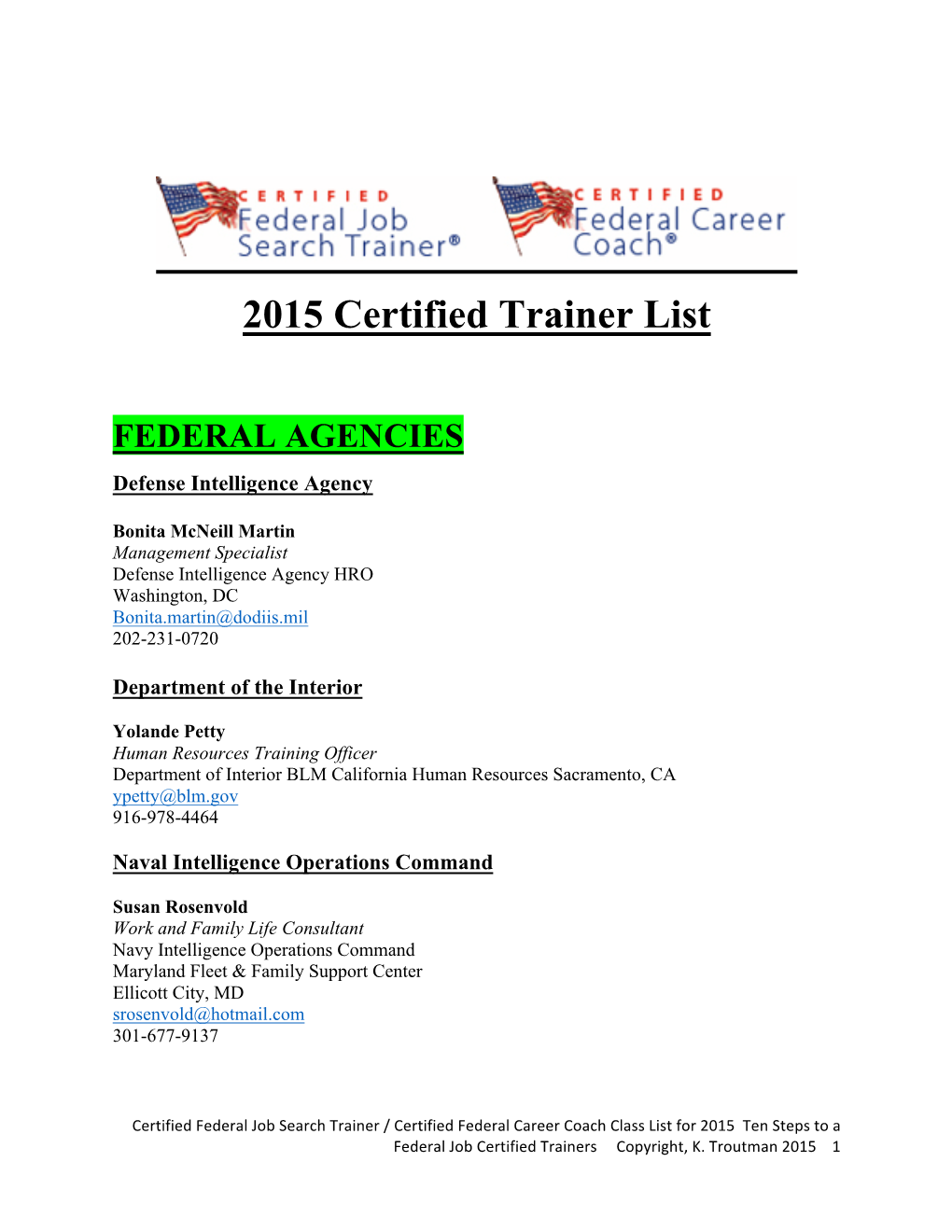 2015 Certified Trainer List
