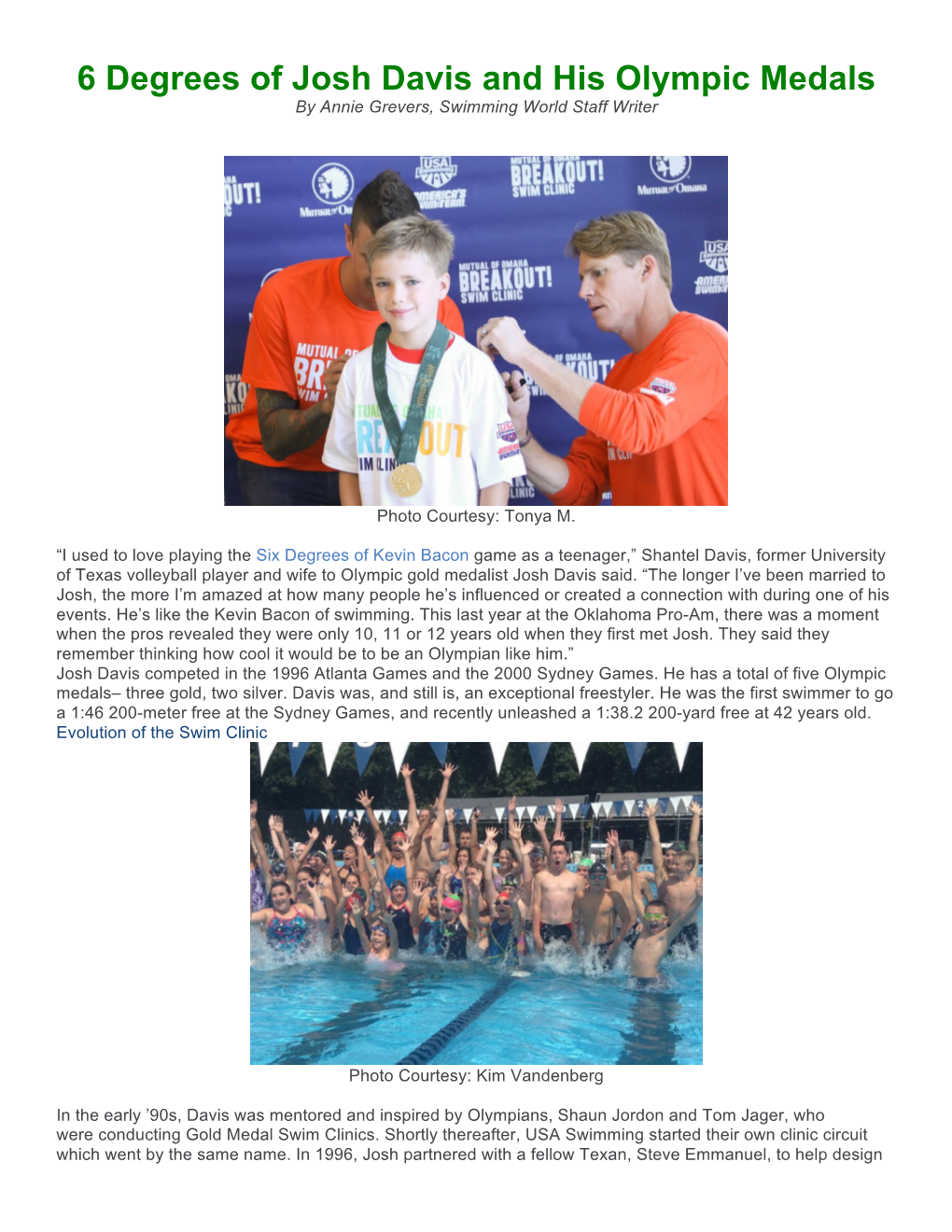 6 Degrees of Josh Davis and His Olympic Medals by Annie Grevers, Swimming World Staff Writer