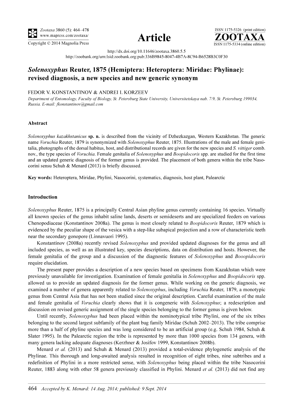 Hemiptera: Heteroptera: Miridae: Phylinae): Revised Diagnosis, a New Species and New Generic Synonym