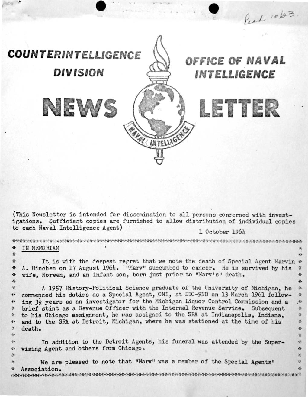 ONI Newsletter 1 October 1964