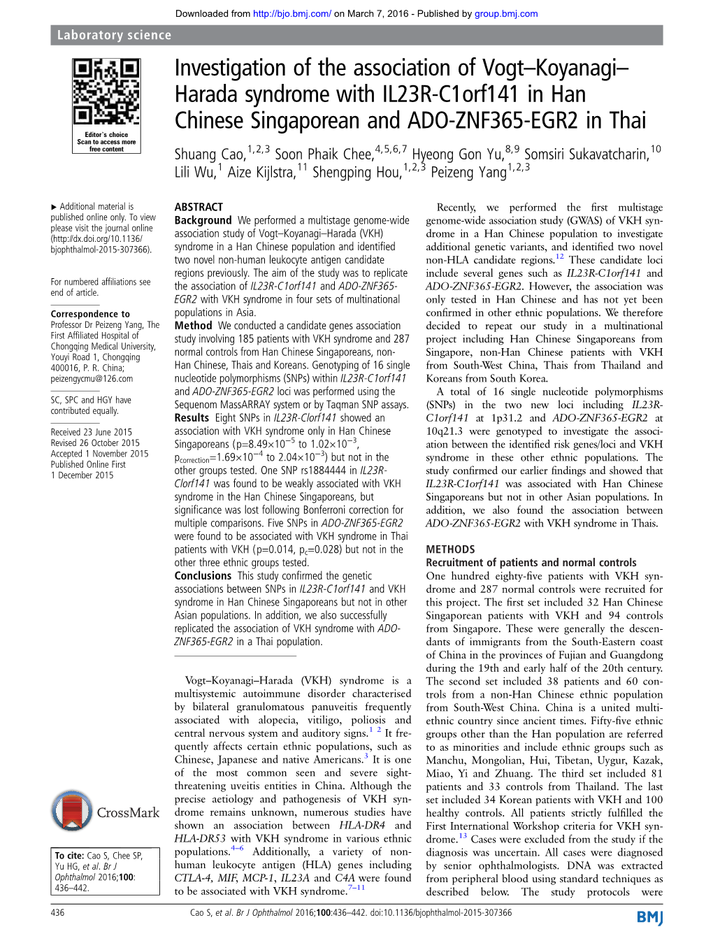 Investigation of the Association of Vogt–Koyanagi– Harada Syndrome With