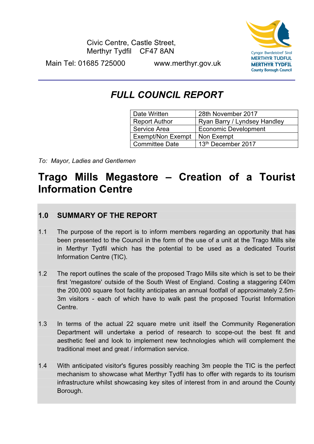 Trago Mills Megastore – Creation of a Tourist Information Centre