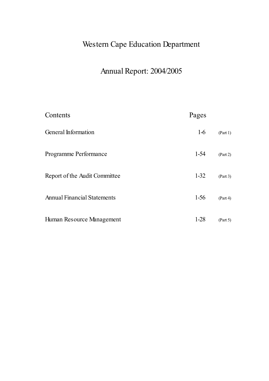 Western Cape Education Department Annual Report: 2004/2005