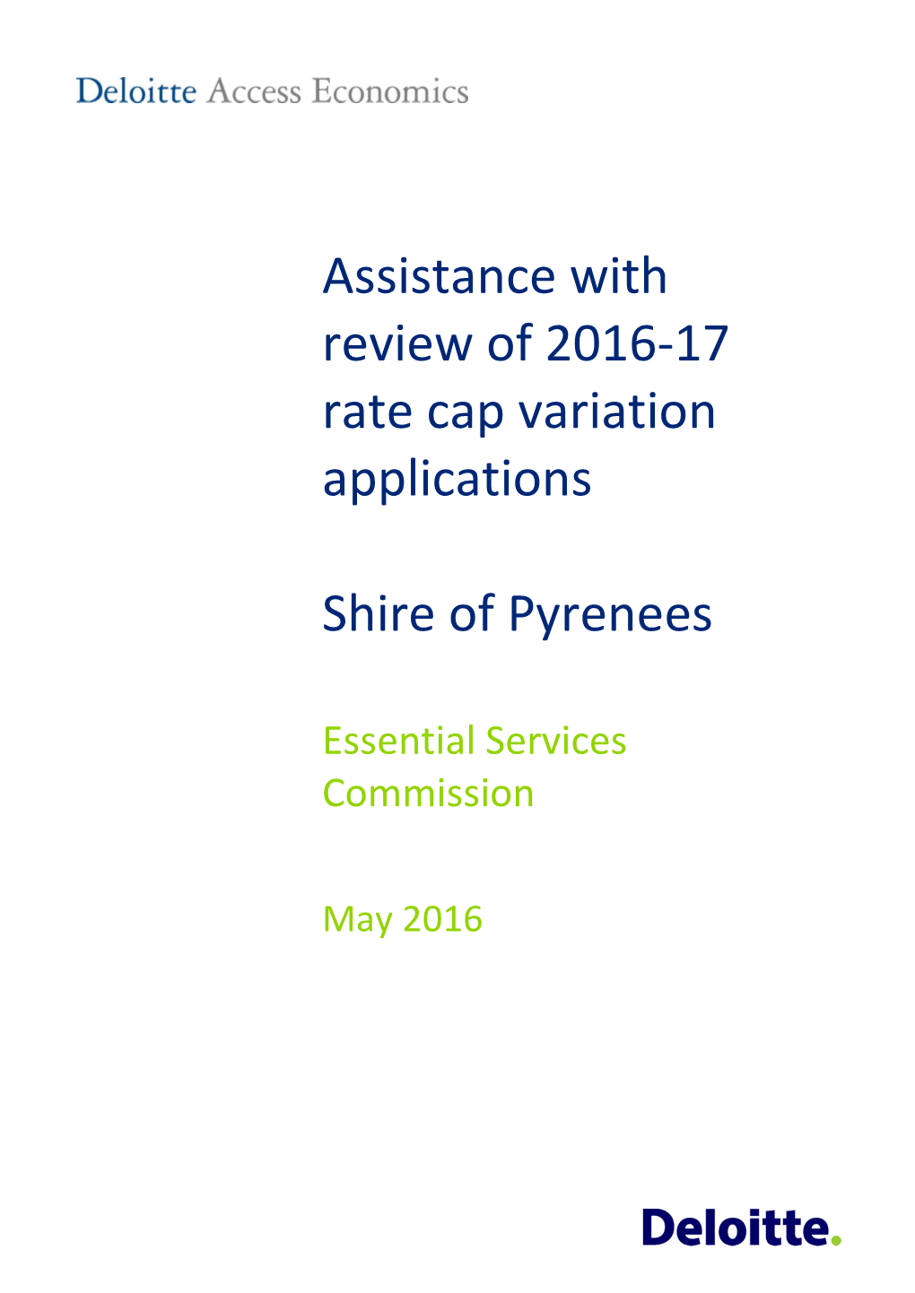 Assistance with Review of 2016-17 Rate Cap Variation Applications Shire of Pyrenees