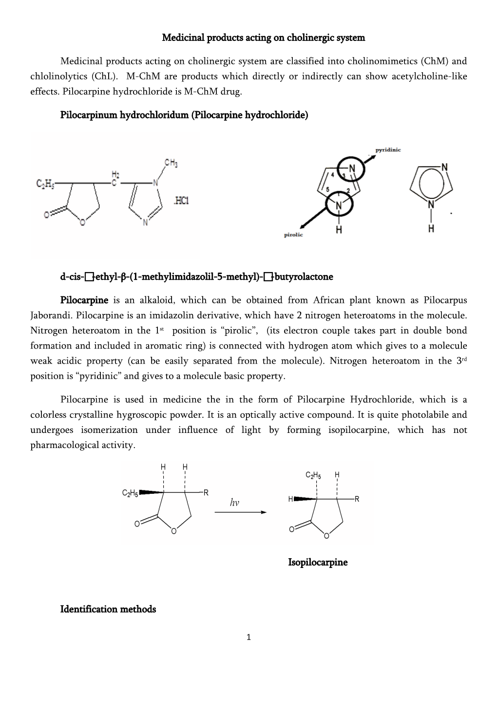 Medicinal Products Acting on Cholinergic System Medicinal