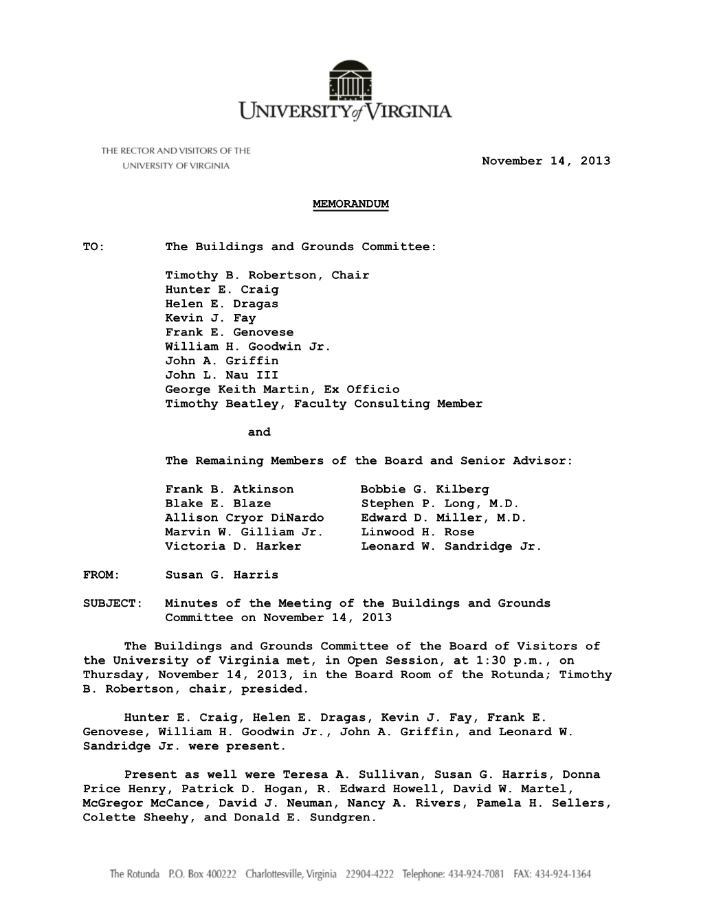 November 14, 2013 B&G Committee Minutes